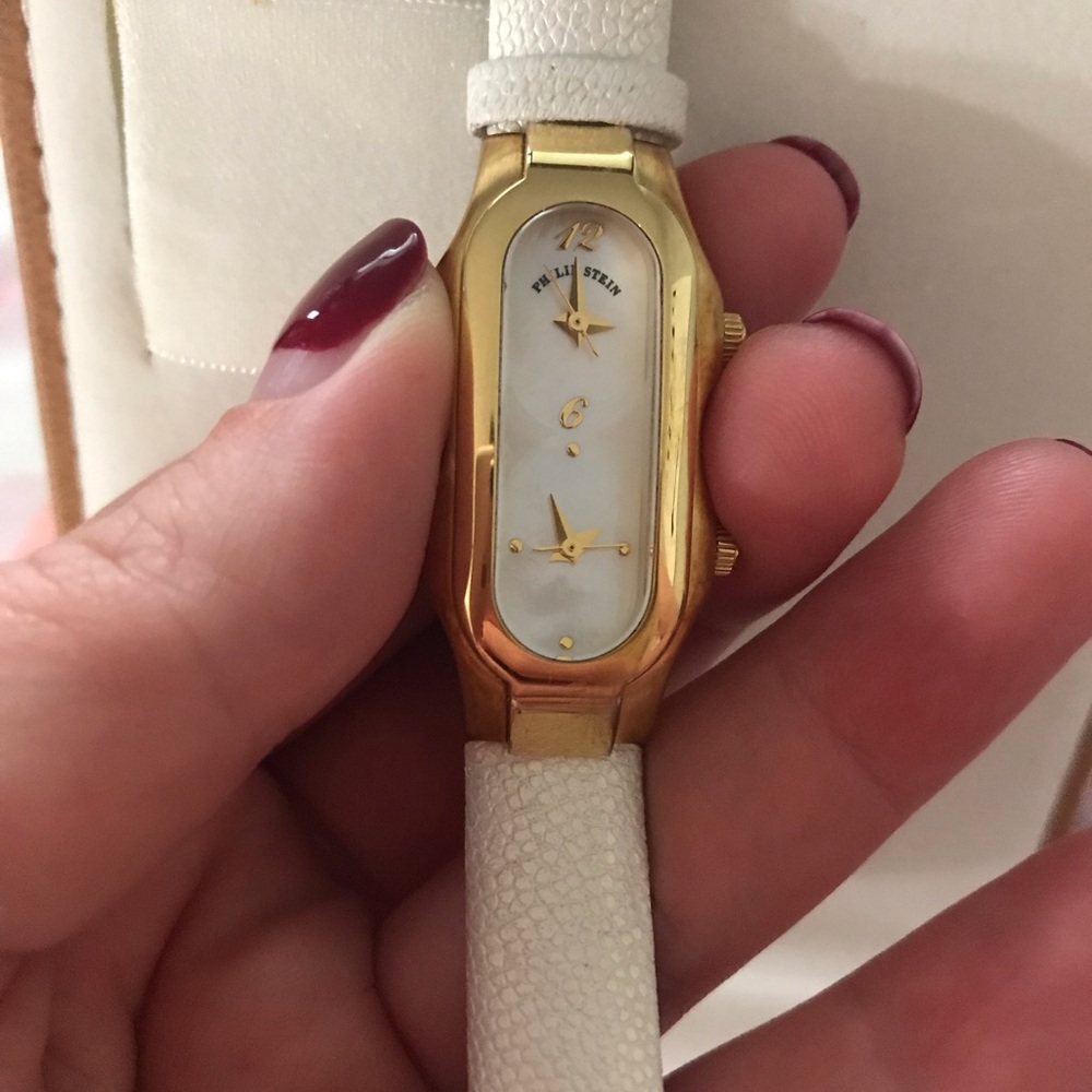 Philip Stein 18K gold plated watch w/ calf strap